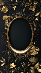 Golden frame on a black background with copy space