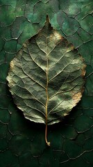 Intense green background with subtle textures resembling a leaf surface, with gentle tonal variations emphasizing the natural structure