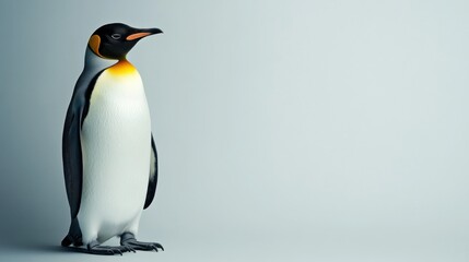 Fototapeta premium Majestic King Penguin Standing Proudly Against a Minimalist Background with Soft Lighting and Clear Focus on Its Elegant Features and Unique Color Patterns
