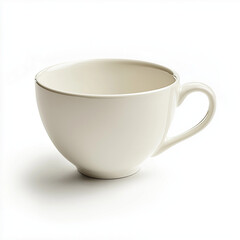 Elegant white ceramic coffee cup with a smooth surface and rounded handle, perfect for hot beverages like coffee or tea