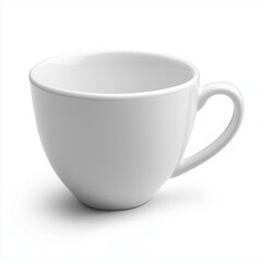Minimalist white ceramic coffee cup with smooth finish and simple rounded handle, perfect for hot beverages