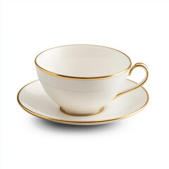 Porcelain teacup with a gold-rimmed saucer, designed for elegant tea drinking and formal gatherings