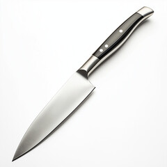 A modern chef’s knife with a polished stainless steel blade and ergonomic handle, designed for precision and professional culinary tasks