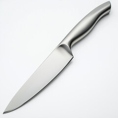 Obraz premium A stainless steel chef’s knife with a smooth, streamlined handle, combining elegance and functionality for professional and home kitchens