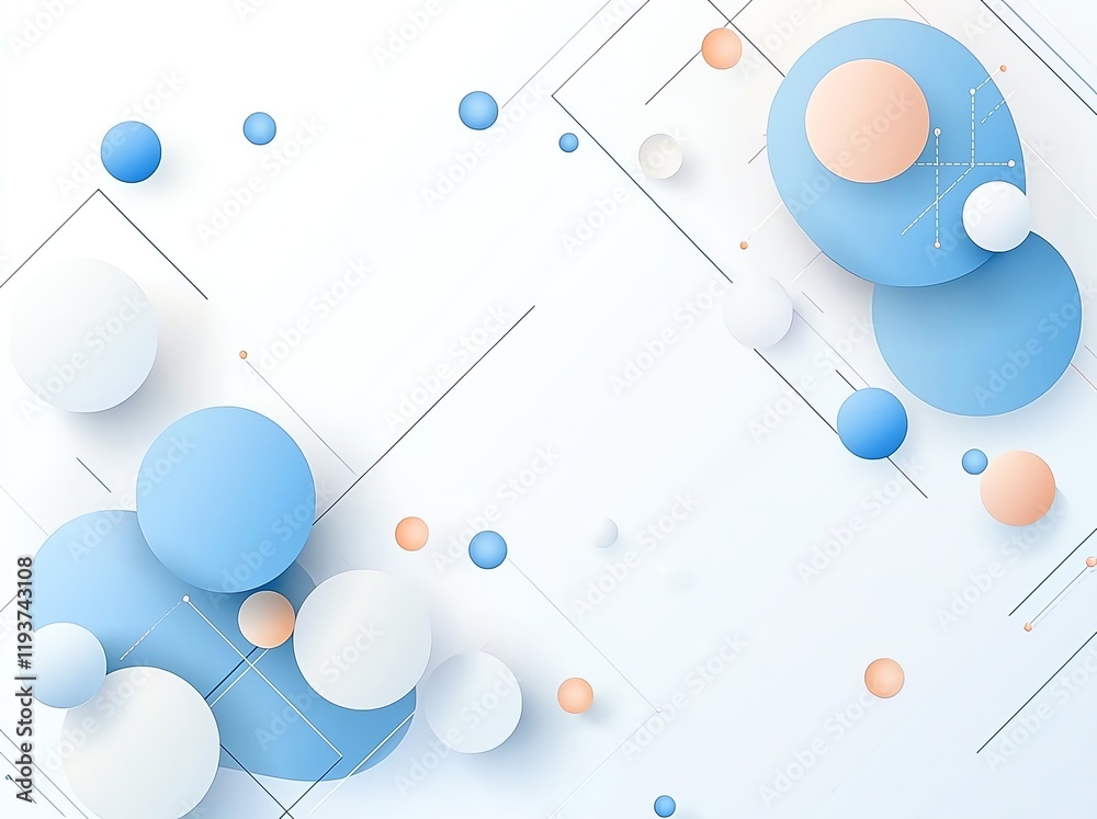 Poster a modern abstract background featuring various geometric shapes in soft blue and peach tones, creati