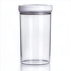 A tall airtight container for dry goods, made of transparent plastic with a white lid, perfect for organizing and preserving food