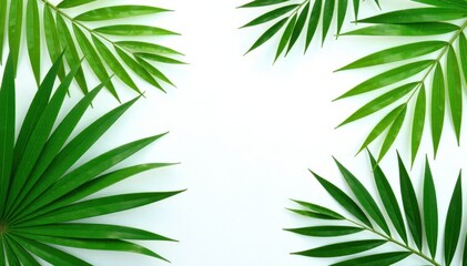 Multiple palm leaves, various sizes, sharp detail, white backdrop, foliage, studio shot, jungle
