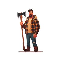 Obraz premium Smiling guy with axe logo flat vector design