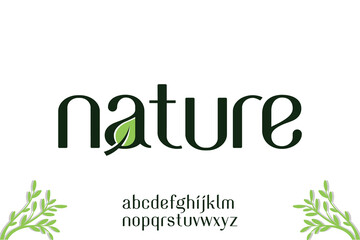 word of nature with a leaf . modern minimalist clean alphabet font. lowercase bold typography vector illustration design