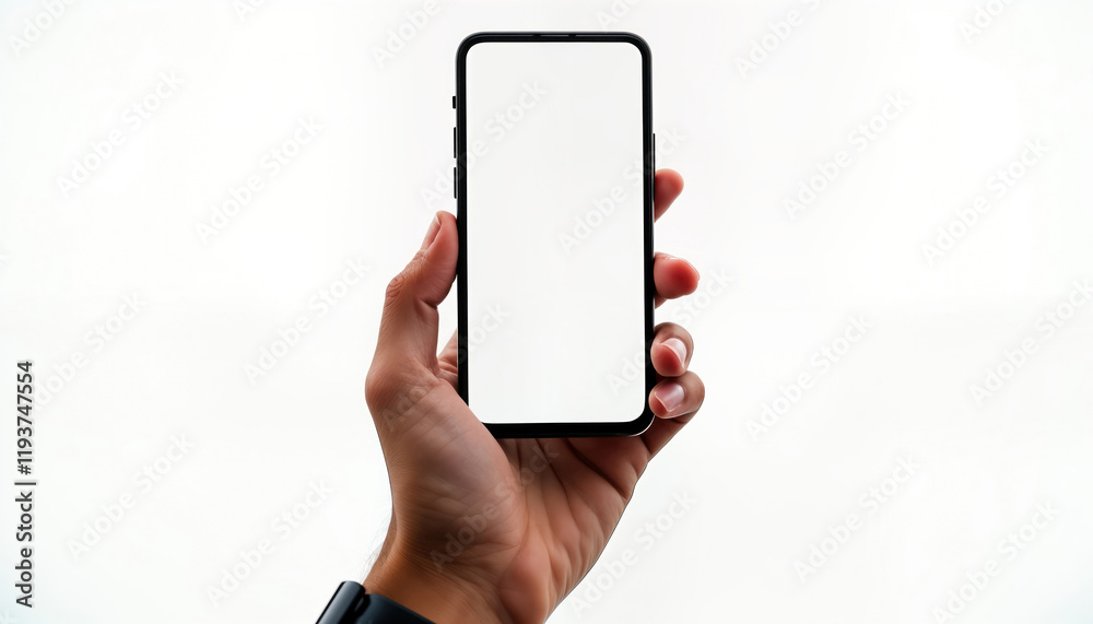 Leinwandbilder person holds modern smartphone. hand holds device. blank screen displays tech. photo shows tech prod