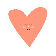 Cute Kawaii Pink Simple Doodle Hand Drawn Smiling Heart Face Icon. Wedding or Valentine Day Greeting Card Decoration Design Element. Baby Party Print.