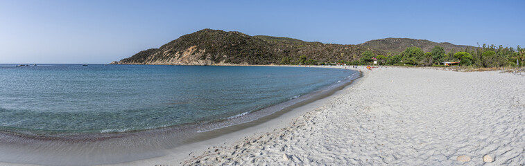 The beautiful white beach of Cala Pira in Castadias with its transparent and turquoise water
