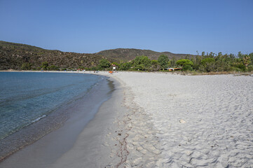 The beautiful white beach of Cala Pira in Castadias with its transparent and turquoise water