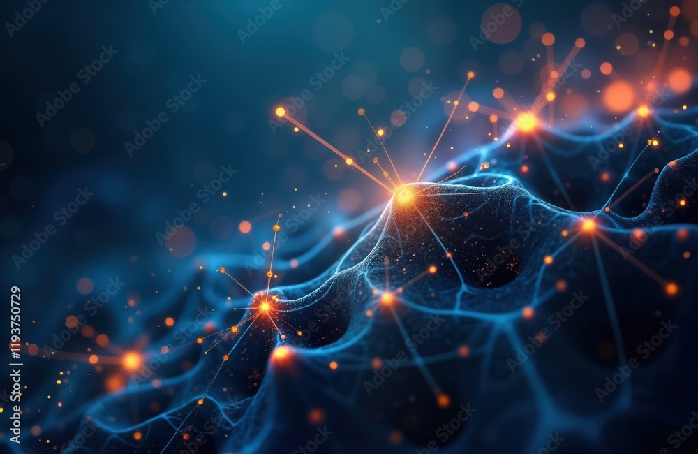 Aufkleber abstract illustration of neural network, brain synapses. blue, orange shades create vibrant, complex