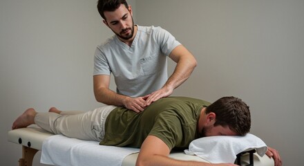 A man is getting a back massage in a rehabilitation setting, with a focus on joint health and corrective exercise techniques.