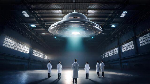 Generated image of scientists studying an ufo