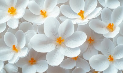 Fototapeta premium A bunch of white crocus flowers with yellow center, peacefulness, aesthetic, vibrant, outdoor, floral