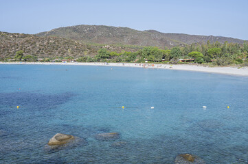 The beautiful white beach of Cala Pira in Castadias with its transparent and turquoise water