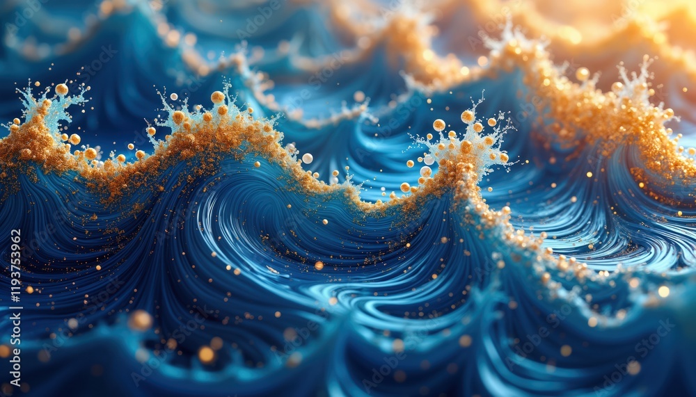 Aufkleber abstract wavy blue background with gold particles. dynamic flowing design. luxury, modern aesthetic.