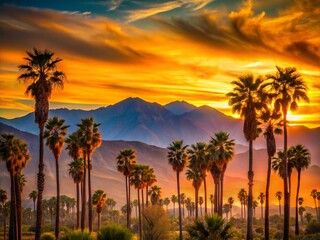 Obraz premium Stunning Sunset over Palm Springs Mountains, California Landscape