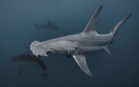Graceful Hammerhead Sharks Glide Silently in the Ocean Depths Capturing the Mystique of Marine Wildlife and Nature&rsquo;s Underwater World