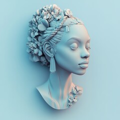 Three-Dimensional Render of a Woman's Bust with Floral Adornments