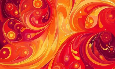 A fiVibrant red background with swirling patterns of bright orange and yellow hues, bright red abstract, colorful patterns
