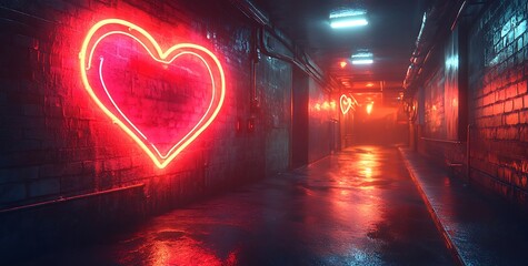 Heart-Shaped Neon Sign Glowing on a Wall


