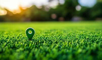 A Grassy Green Location Pin on a Patch of Green Grass