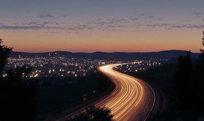 A long exposure photo of a highway at night.