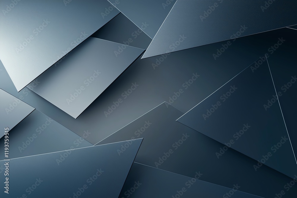 Poster this abstract image features a dynamic arrangement of intersecting geometric shapes in varying shade