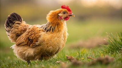 Fototapeta premium Charming hen roaming freely countryside farm animal photography natural setting close-up perspective wildlife exploration