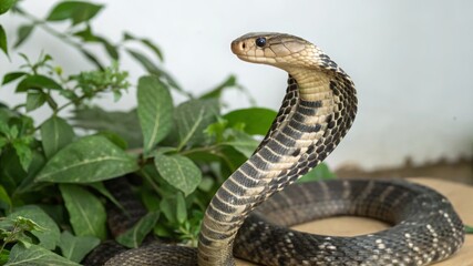 Fototapeta premium Cobra snake fascinating behavior in natural habitat close-up photography lush green environment wildlife observation