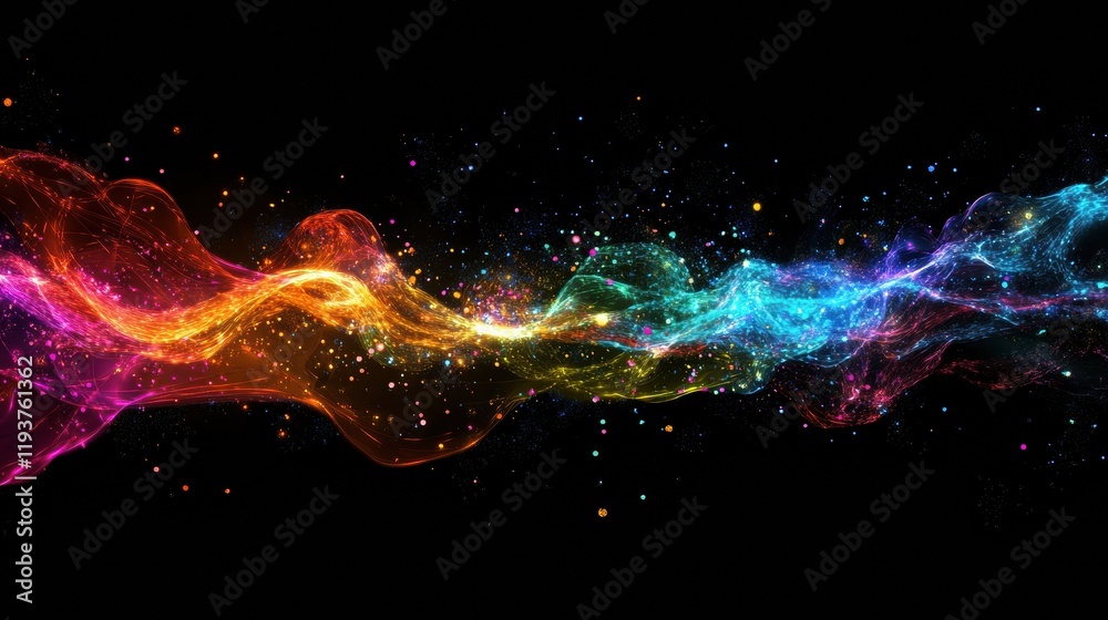 Poster Dynamic flow of energy lines and dots illustrating vibrant communication and data exchange. Generative AI