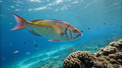 Naklejka premium Underwater exploration vibrant fish species coral reef marine life ocean environment close-up view wildlife conservation