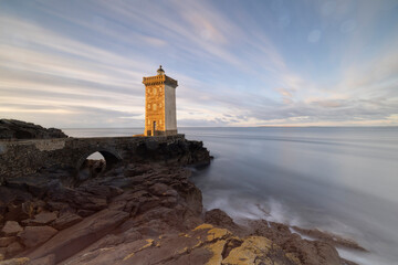 France, Brittany. Sunrise at the Kermorvan Lighthouse