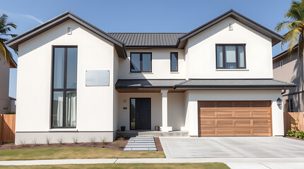 Luxury Modern Home Exterior: Dream Home Design and Architecture.  Stunning contemporary house with spacious garage, showcasing elegant design and landscaping.