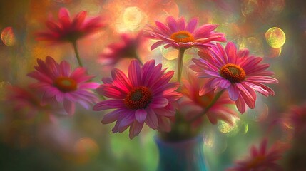 Obraz premium Vibrant Pink Daisies in Soft Bokeh Vase Art