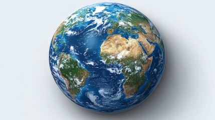 Fototapeta premium Our Fragile Planet: A detailed and captivating photo of the Earth as a sphere against a clean backdrop. Its oceans, continents, and swirling clouds reveal the intricate beauty of our planet. 
