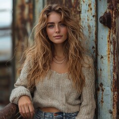 Fototapeta premium Casual woman enjoying outdoors with natural expression and vibrant surroundings