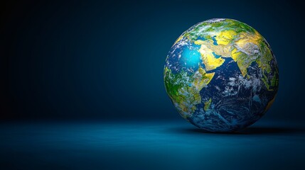 Fototapeta premium Our Blue Planet: A striking 3D rendering of planet Earth, bathed in soft blue light, against a dark blue backdrop, emphasizing the fragility and importance of our home. 