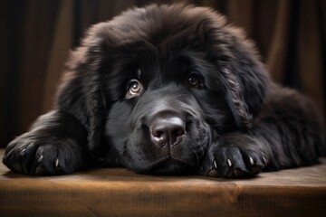 Black Newfoundland Puppy Relaxing with Tongue Out: Adorable Dog Breeds (AR 3:2)