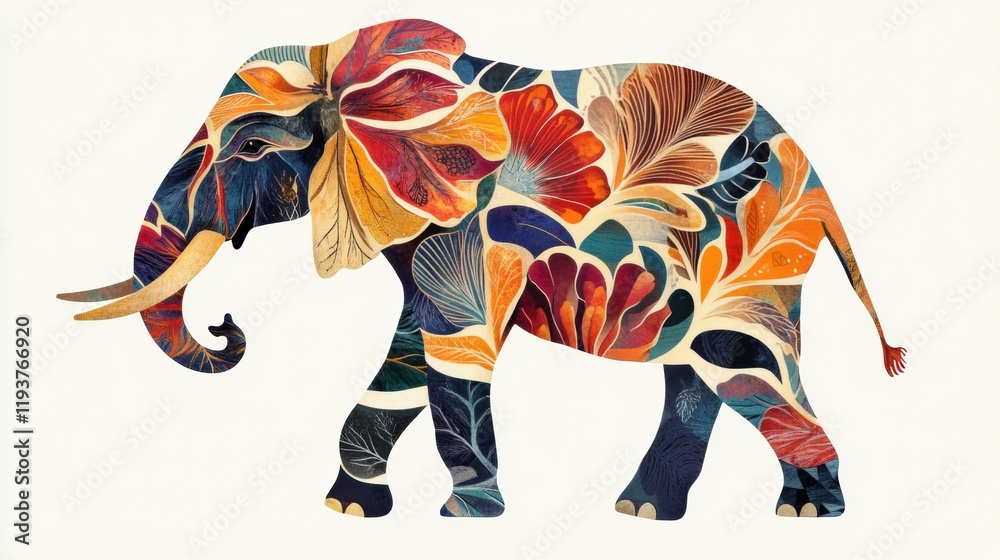 Aufkleber colorful illustration of an elephant adorned with floral patterns and vibrant colors in a whimsical 
