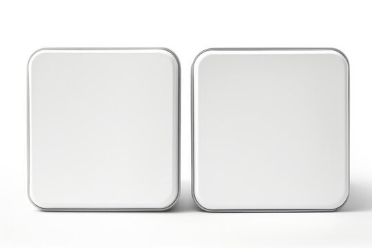 Blank White Square Tin Box for Packing Design. Aluminium Can for Candy, Chocolate and Branding. Closed Container with Carry Handles. Isolated on White Background. 3D Rendering