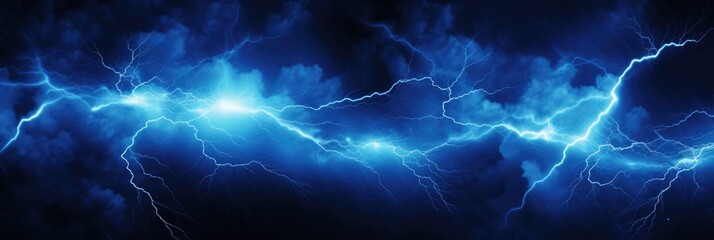 Blue Electricity Storm with Lightning Bolt in Dark Night Sky. Perfect for Screen Savers, Web Design, Wallpaper, and Graphics