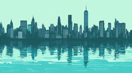 Fototapeta premium Stunning Cityscape Skyline Reflection Water