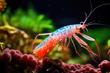 Cleansing Nature of Lysmata Amboinensis: Underwater shot of Cleaner Shrimp in Salt Water Aquarium