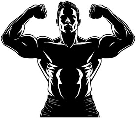 Silhouette of a male body builder flexing his muscles, isolated 