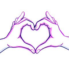 Two hands forming a heart shape with glowing outlines, symbolizing love on Transparent Background