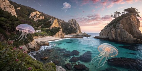Obraz premium Surreal Seascape: Dreamlike Day at a Hidden Cove